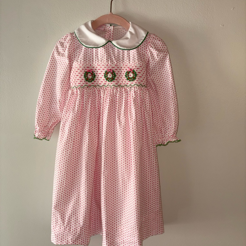 Petit Bebe Girls Smocked Christmas Dress